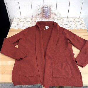Tweeds 100% Italian merino wool cardigan L Rust Sweater